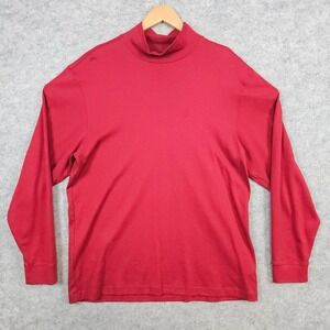 LL Bean Mock Neck Long Sleeve T-Shirt Burgundy Cotton Unisex‎ Size L Pullover